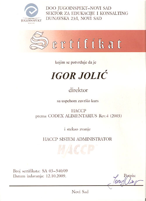 HACCP sertifikat